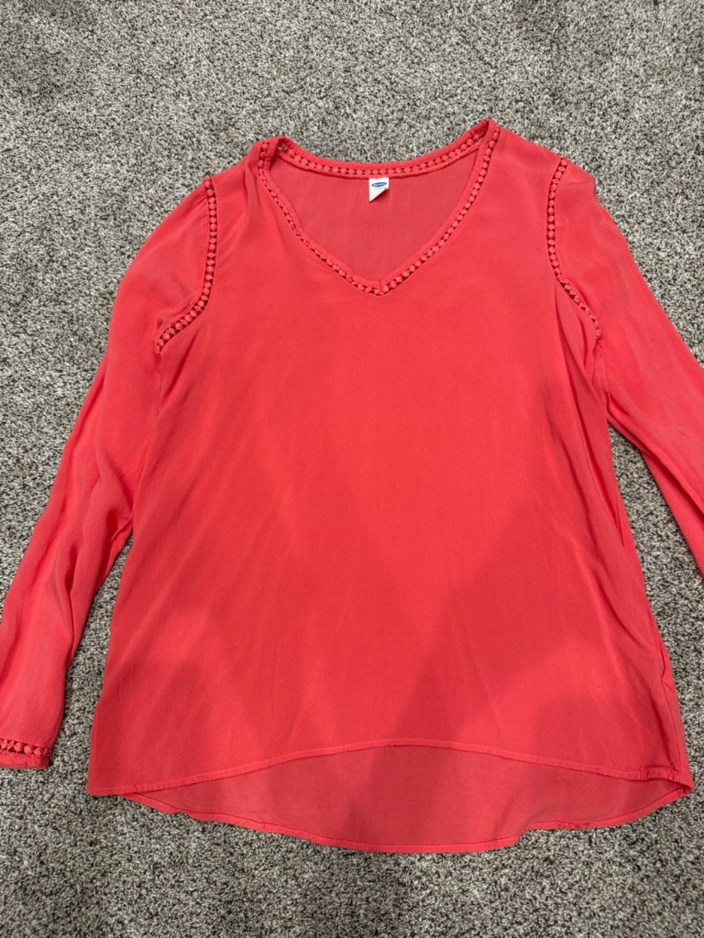 Old Navy Coral V-Neck Blouse with Crochet Trim